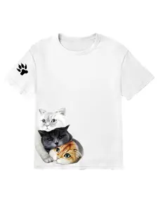 Y2K Fashion Oversized Cat Paw Embroidery Pattern Lapel Shirt with Retro Print Cute Cat Neutral White Casual Round Neck Top