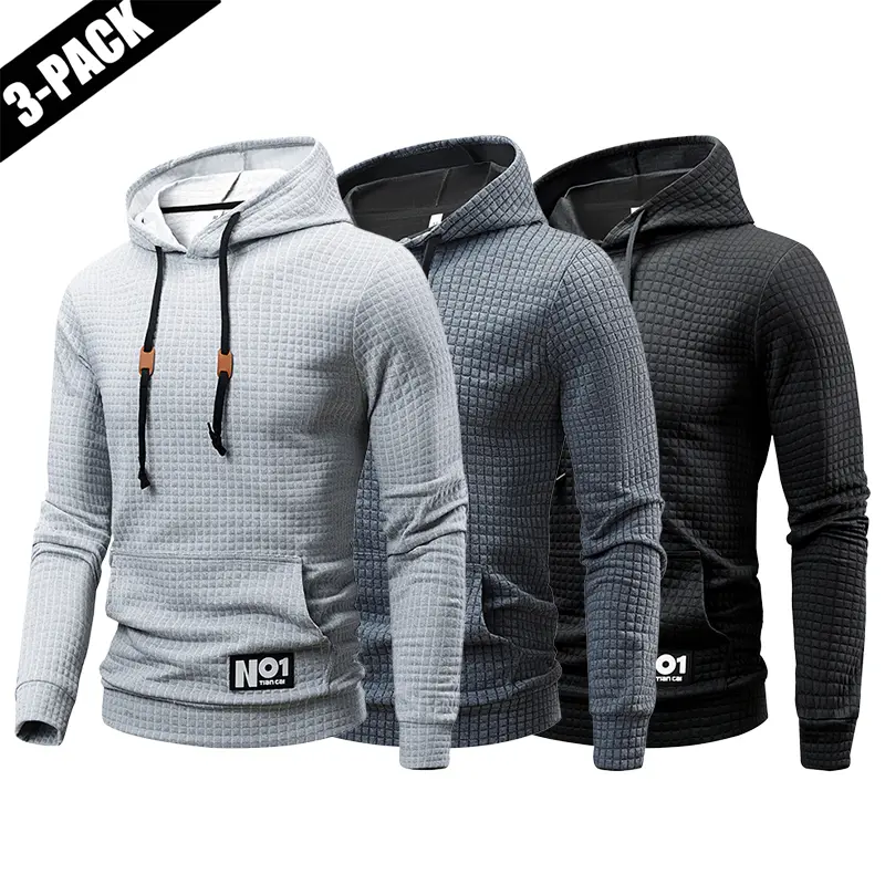 Men’s waffle-knit hooded sweatshirt 3-pack – new for autumn, loose long-sleeve design, soft casual athletic hoodie suitable for running, basketball, and cycling.Ideal for the back-to-school season