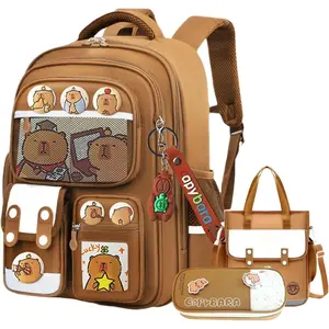 Capybara Backpack Set for School with Pencil Case and Keychain, Cute Capybara School Bag Gift with Stickers for Girls Boys Teens, Capybara Bookbag for Daily Use and Travel angel kiss bag Waterproof Capybara School Backpack