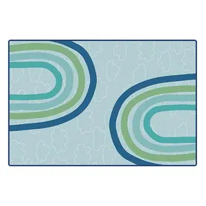 Carpets for Kids KIDSoft Large Rainbows, Tranquil Colors Classroom Rug, Rectangle, Blue