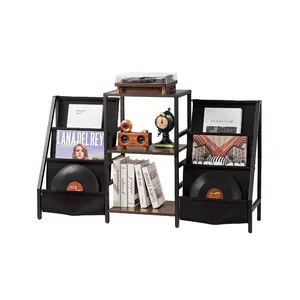 VEVOR Record Player Stand with Charging Station USB Ports, Holds up to 200 Albums, 3-Tier Turntable Stand with Vinyl Record Storage, Record Player Table with Display Shelf for Bedroom, Living Room