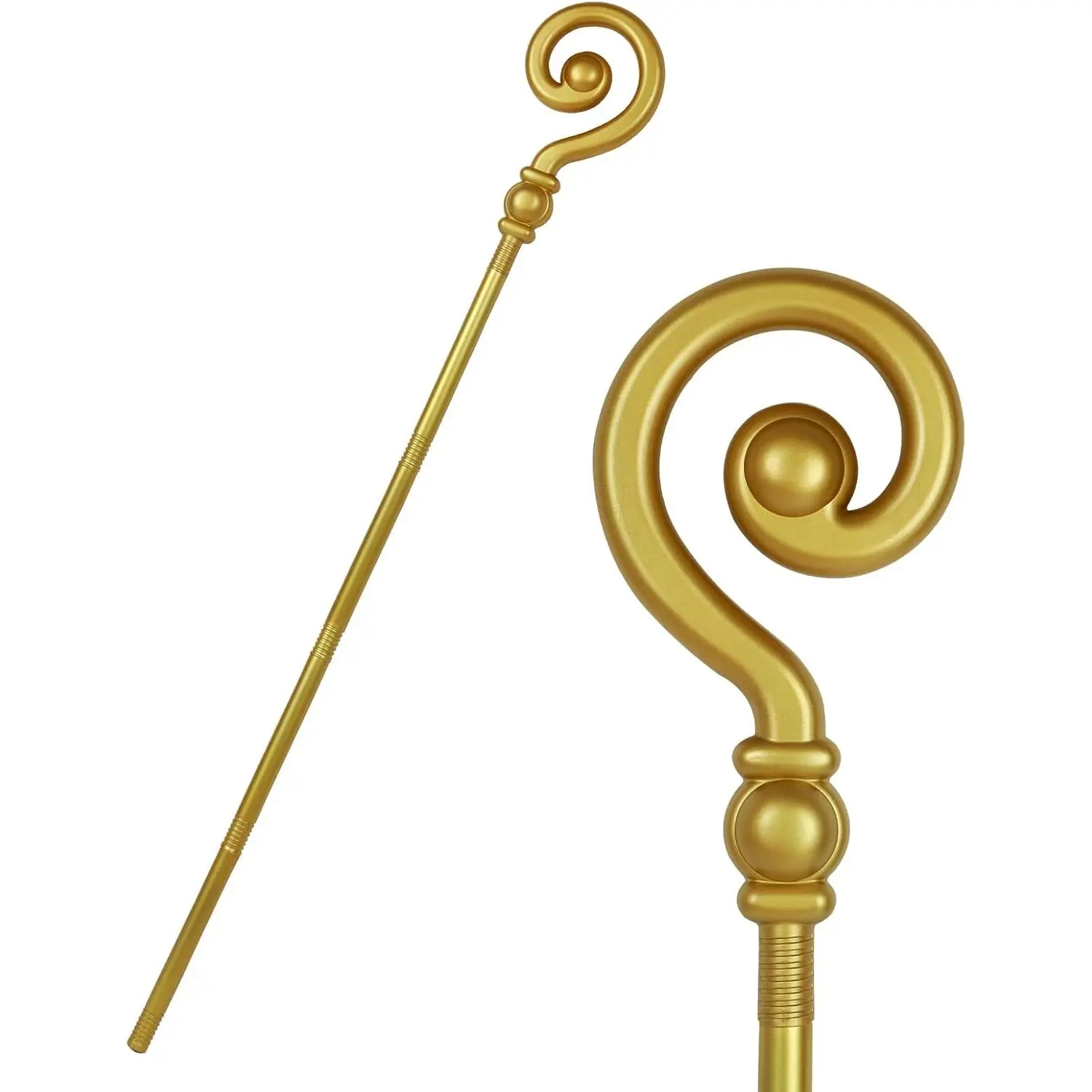 Men's Riddler Walking Cane, 61-Inch Gold Metallic Plastic Scepter with Question Mark Top, Halloween Cosplay Costume Prop for Party, One Size