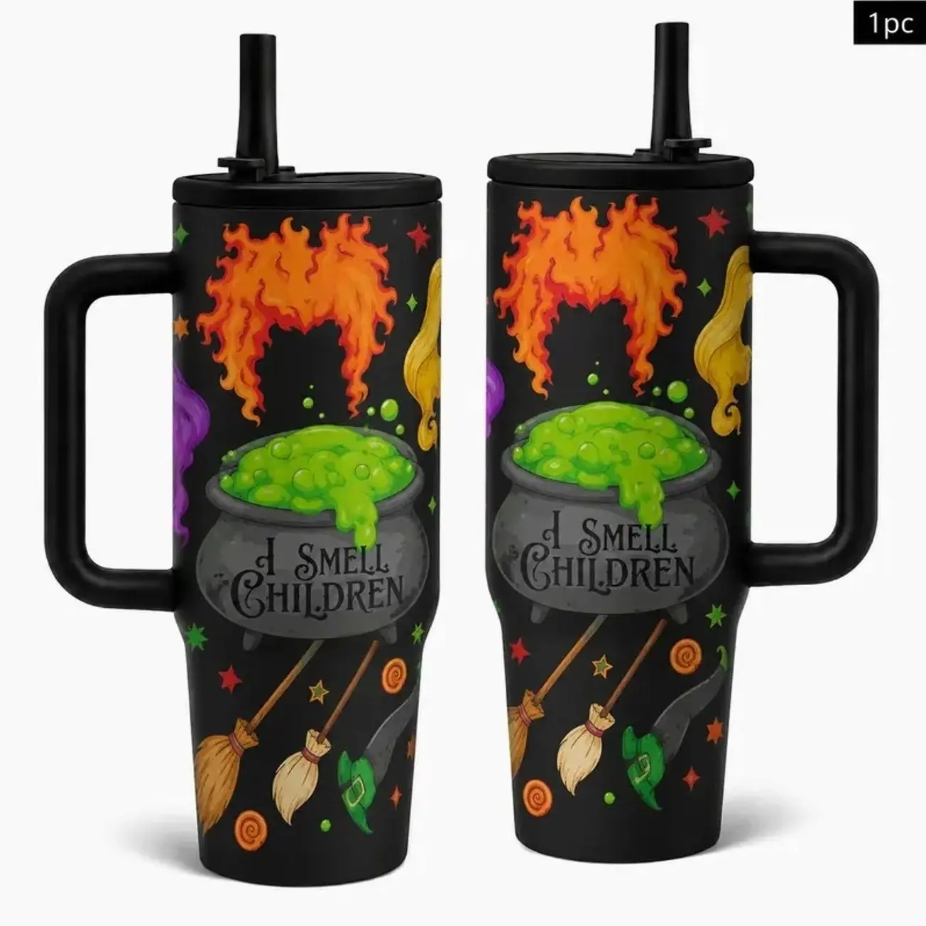 Witch Potion Cauldron Spell Halloween Pattern Insulated Tumbler with Handle & Leak-Proof Lid, Double Wall Vacuum Stainless Steel Travel Mug, Hot 12H Cold 24H, Large Capacity Cup for Men and Women, Halloween Gift