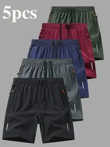 Men's Outdoor Casual Reflective Stripe Print Gym Shorts, Running Gym Training Quick Dry Shorts, Sporty Fitted Geometric Pattern, Athletic Running Shorts