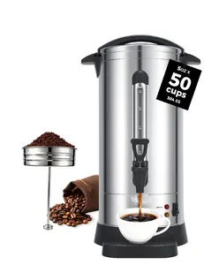OSTBA 950W Commercial Coffee Urn 50 Cup / 8.3L 304 Stainless Steel Percolator Coffee Pot, Double-Wall Hot Water Dispenser Electric Coffee Maker Fast Brewing for Home, Office, Catering & Small Events