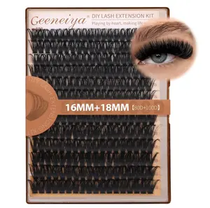Geeneiya Volume Lash Clusters Kit DIY Lash Extension Kit D Curl Eyelash Extensions with Waterproof Lash Bond and Seal Waterproof Tweezers,Only 16-18MM, 80D+100D