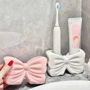 Girly Heart Bowknot Toothbrush Holder Creative Bathroom Washstand Electric Toothbrush Toothpaste Ceramic Storage Rack