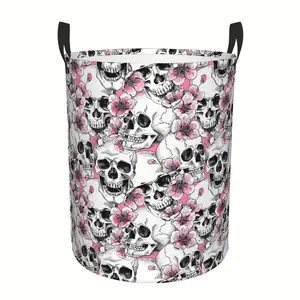 Laundry Basket, Dirty Clothes Basket, Folded Oxford Cloth Storage Basket, Suitable for Bedrooms, Bathrooms, Clothes, Large Storage Baskets for Home Decoration (skull Flowers), Laundry Basket