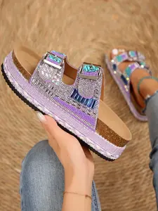 Boho Style Dual Buckle Sandals, Summer Outdoor Essential, Ethnic Twin Buckle Cork Slippers, Perfect for Vacation Vibes, Footwear
