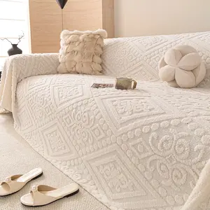 1PC Bohemian Casual Washable Sofa Slipcover | Stylish Geometric Solid Color Plush | Scratch-Resistant Dust-Proof Pet-Friendly | Fits 1-4 Seaters | All-Season Machine Washable Couch Cover Dustproof Sofa Protector