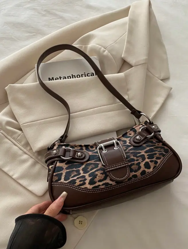 Women's Vintage Leopard Animal Print Large-Capacity Buckle Shoulder Purse - Everyday Home Organizer Storage Bag for White-Collar Workers, Women's Fashion Accessories