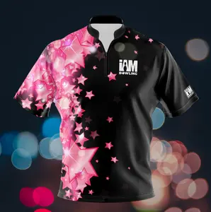 PinkStars Bowling Jersey, Fashion Bowling Graphic Polo Shirts Summer Trend 3D Printed Mens Short Sleeve Polo T Shirt Loose Lapel Button Sports Tees Tops