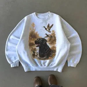 Retro Black Lab Mallard Ducks Sweatshirt , 90s Vintage Wildlife Labrador Retriever Hunting Duck Pullover, Boho Unisex Crewneck Sweatshirt