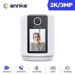ANNKE 3MP Wireless WIFI Indoor Security IP Camera with 2.4'' Screen, Two-Way Video, Smart AI Motion Detection Human Tracking One Button Call cameras for home