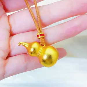 Sand Gold Gourd Pendant - Daily Wear Necklace, Religious Costume Jewelry, Necklace Gift, Fortune-Gathering, Safety-Ensuring, Golden Shine, Noble Elegance summerwins