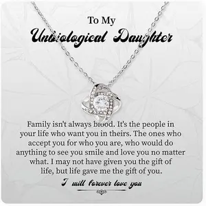 Unbiological Daughter Love Knot Necklace, Adopted Daughter Necklace From Unbiological Mom, Stepdaughter Gifts From Stepmom, To My Stepdaughter Necklace Jewelry On Birthday, Gift for Her