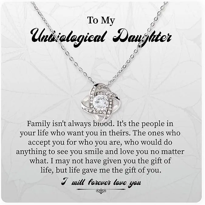 Unbiological Daughter Love Knot Necklace, Adopted Daughter Necklace From Unbiological Mom, Stepdaughter Gifts From Stepmom, To My Stepdaughter Necklace Jewelry On Birthday, Gift for Her