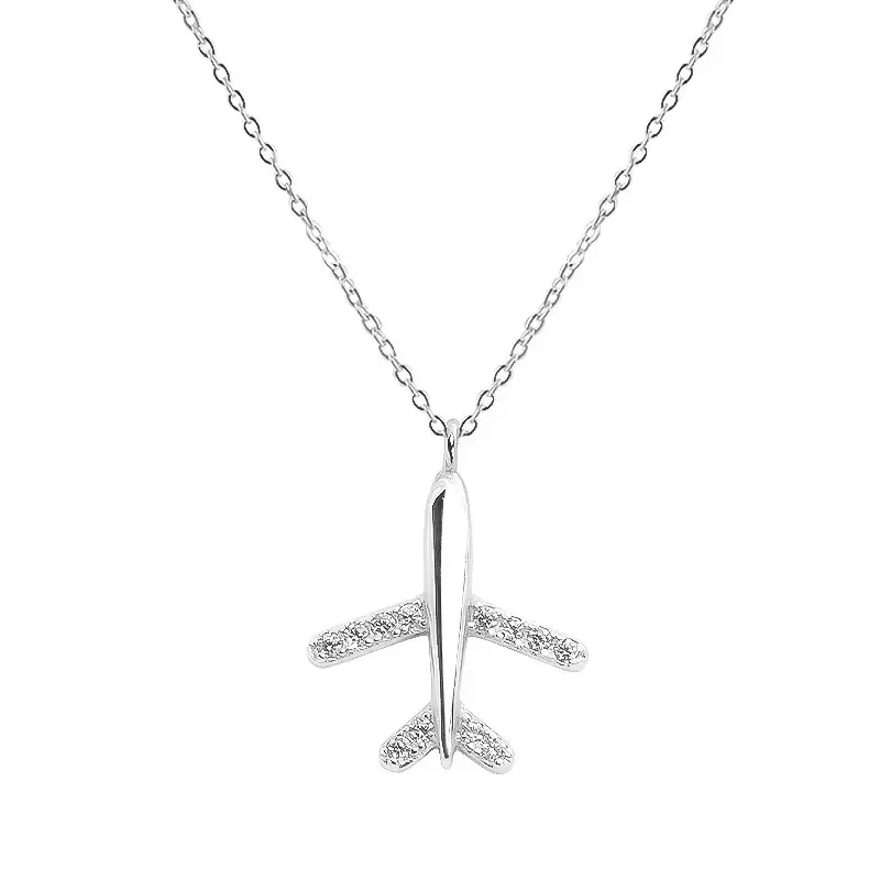 S925 Sterling Silver Airplane Necklace – Minimalist Travel Charm Pendant for Women