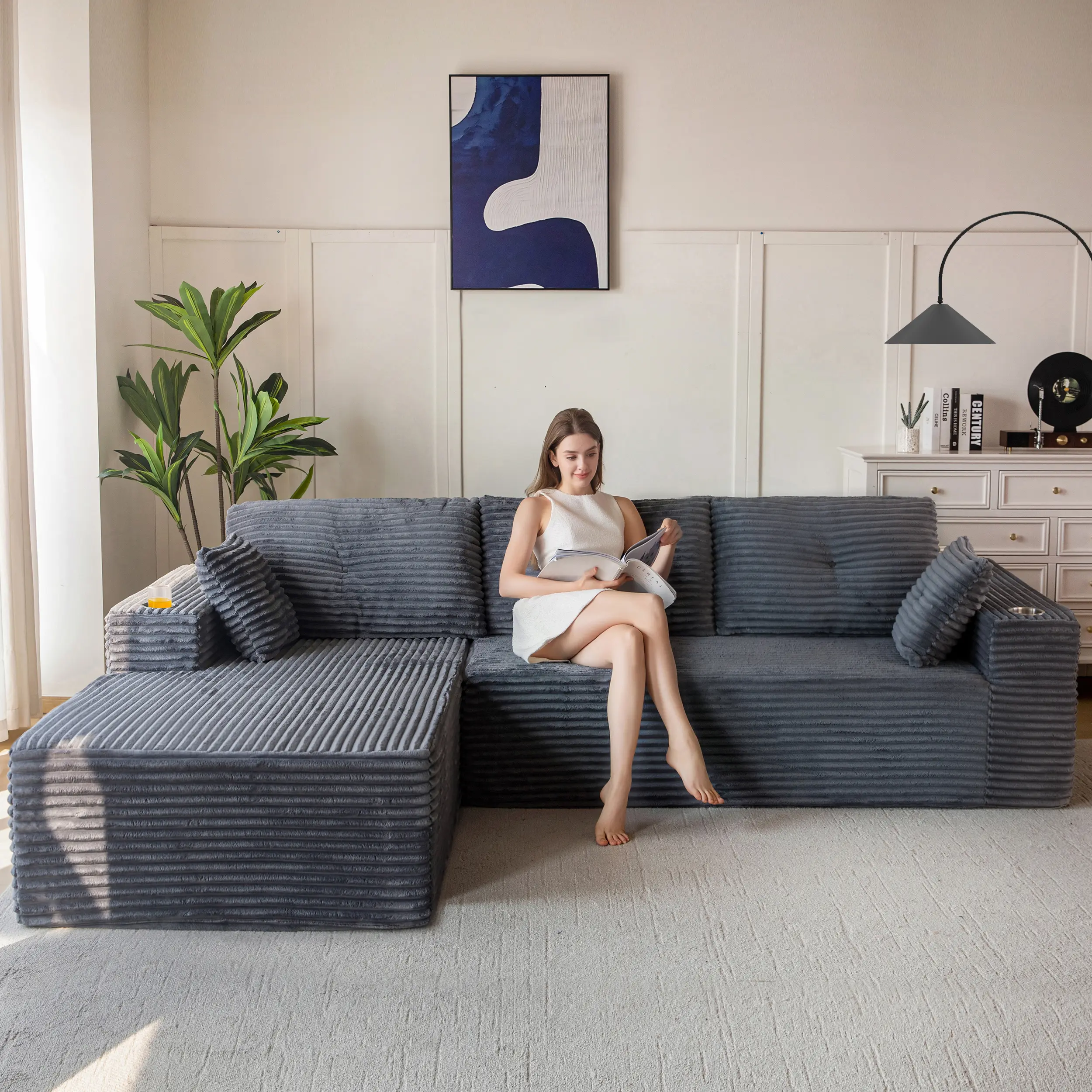 Deals for You 104" L-Shaped Boneless Cloud Modular Sectional Couch with Chaise, Oversized Deep Seat Sleeper Sofa in A Box, No Assembly Required Modern Living Room Sofa