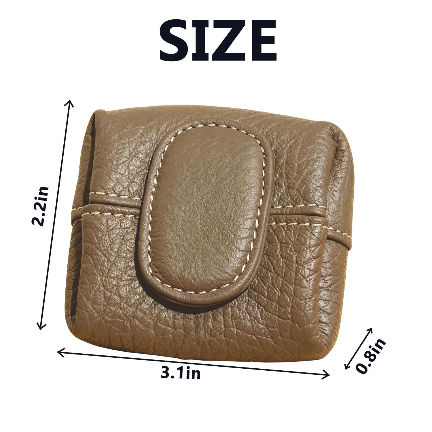 Genuine Mini Lychee Pattern Coin Purse,Solid Color Buckle Key Earphone Storage Bag,Square Snap Change Cash Holder Mini Pocket Wallet Cowhide Coin Purse Compact Headphone Earpods Case Bag Cable Organizer,Casual Change Pouch for Women Men Daily Use