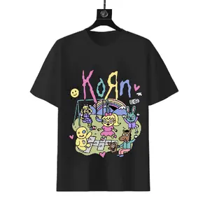 Korn Nu Metal Band Pastel Playground Cartoon Graphic T-Shirt Vintage 90s Inspired Kids Art Style Cotton Short Sleeve Tee For Fans Casual Streetwear