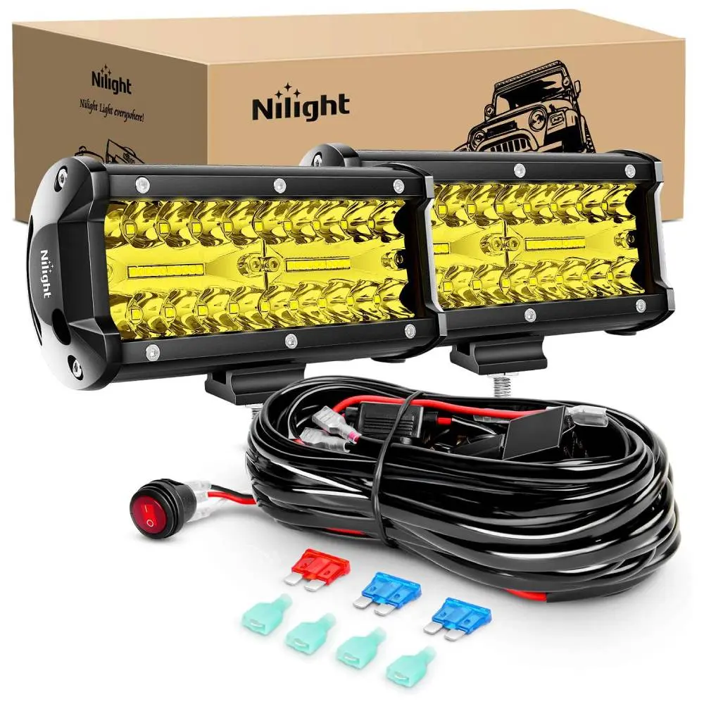 Nilight Led Light Bar 2PCS 6.5 Inch Amber 120W Spot Flood Combo 12000LM Waterproof Triple Rows Off Road Fog Lights with 16AWG Wiring Harness Car Accessories  dealsforyoudays, Led Work Light