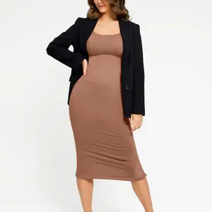 FeelinGirl Seamless Eco-Friendly Back Slit Outer Shaping Dress With Removable Cups Basic Casual Comfortable Womenswear