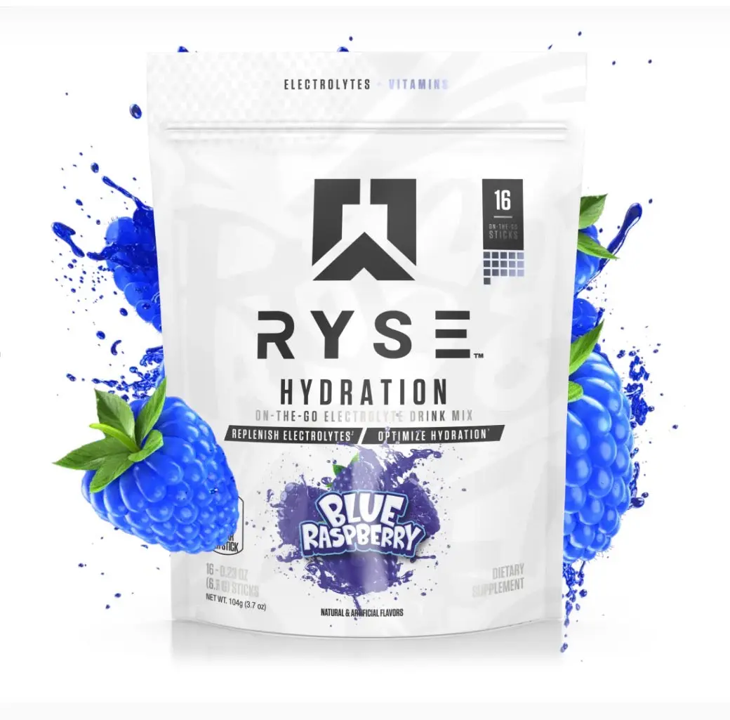 RYSE Hydration Electrolyte Stick Packs | AstraGin CocOganic Coconut Water and Calci-K | Full Spectrum Electrolytes B Vitamins Taurine and Choline | Daily Hydration and Performance Support | Available at Prime Sports Nutrition