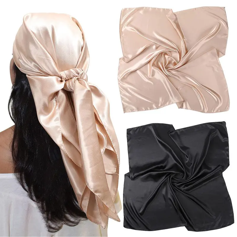 AWAYTR Women's 2-Piece 35" Square Silk-Like Satin Hair Kerchiefs - Solid Color Shawl, Breathable Fabric, Party-Ready, Hand Washable, Scarf Bandana, Head Wrap Turban, Shawl for Dress, Bandana Fabric Head Scarves