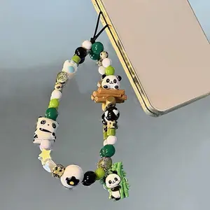 Chinese Style Cartoon Panda Beaded Phone Chain Anti-loss Phone Strap Charm Cute Pendant Lanyard For Girl Cell Phone Wrist Strap