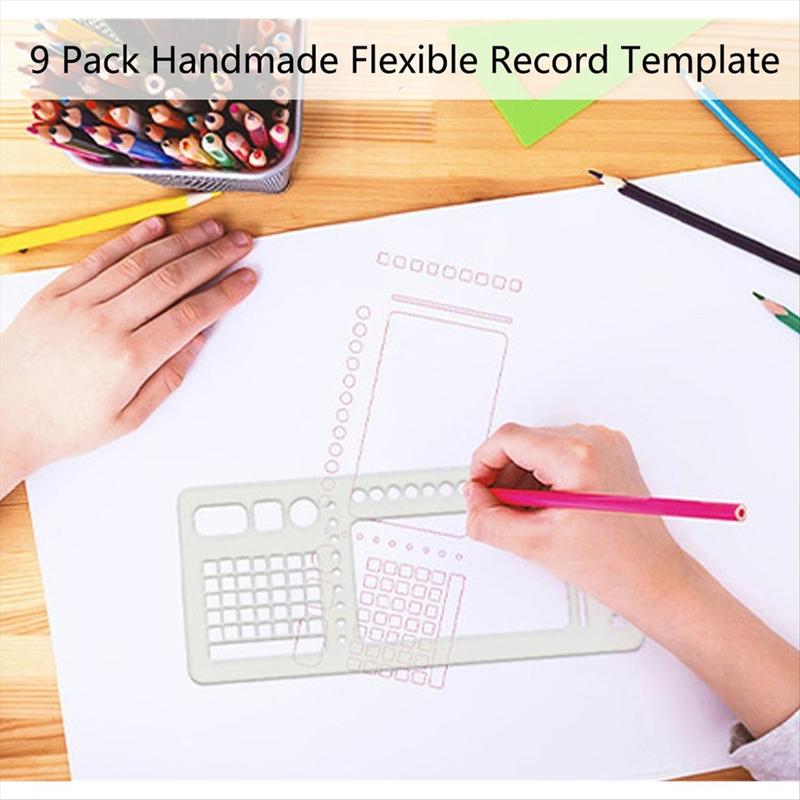 9 Pack Handmade Flexible Record Template Planner Stencils Set Reusable Drawing & Lettering Templates for DIY Craft Christmas New Year Home Use