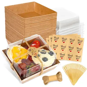 20Pcs Small Charcuterie Boxes with Clear Lids Paper Mini Charcuterie Boxes To Go Disposable Food Container with Lid Dessert Boxes for Sandwich Cookie Sushi Cake Slice and Strawberries