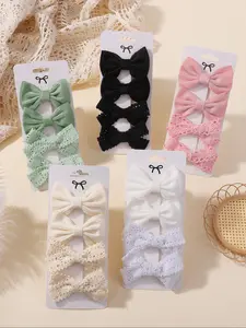 4 Piece Boho Style Lace Hair Clips Barrettes Set, Handmade Velvet Butterfly Knot Bow Hair Accessories for Girls, Pure Color Headwear