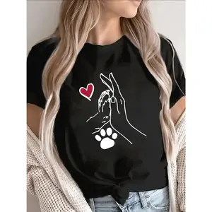 Lightweight T-Shirt Featuring a Dog Paw And Heart Design, Ideal for Casual Outings, Home Wear, Or Gatherings of Pet Enthusiasts. Made from Soft, Breathable Fabric, It'S Perfect for Daily Wear