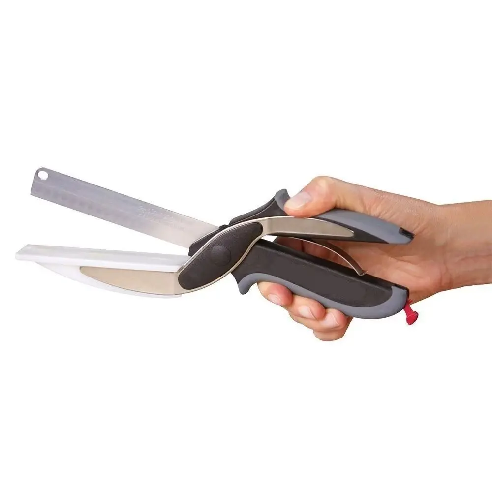 2-in-1 Multi-Purpose Kitchen Food Clipper with Built-in Cutting Board, Child Safety Lock, Rust-Proof Stainless Steel Blade for Veggies, Fruit
