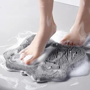 3PCS Silicone Shower Body & Foot Cleaning Brush with Suction Cup, Exfoliating Massage Bath Scrub Tool (Grey Pink Blue)