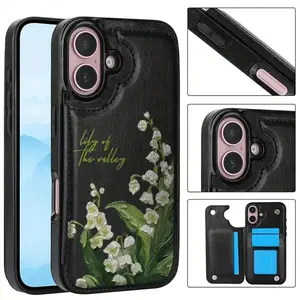 Lily of the Valley Wallet Phone Case for iPhone 17/16/15/14/13/12 Pro Max/Pro/Plus/Air – PU Leather Card Holder Floral Flower Cover Protective Durable Smartphone Casing