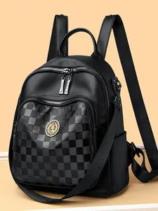 Luxury Quilted Womens Backpack Soft Leather Multi Compartment Anti Theft Bag Stylish Commuter Travel Crossbody Purse Plaid Pattern Backpack