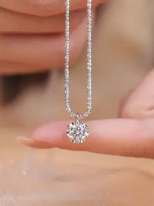 S925 Sterling Silver Synthetic Moissanite Necklace, Fashionable Pendant Necklace for Women & Girls, Trendy All-match & Exquisite Jewelry for Birthday Gift