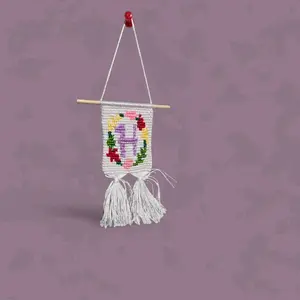 Mini Macrame Letter H Hanging with Floral Broader - Handcrafted Wall Decor for Home & Office