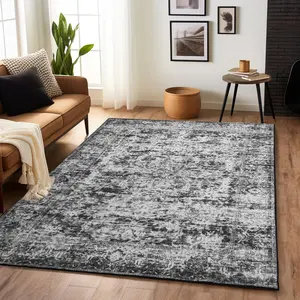 Vintage style faux wool 0.3in low-pile non-slip washable bedroom throw rug, home office bedside decor carpet