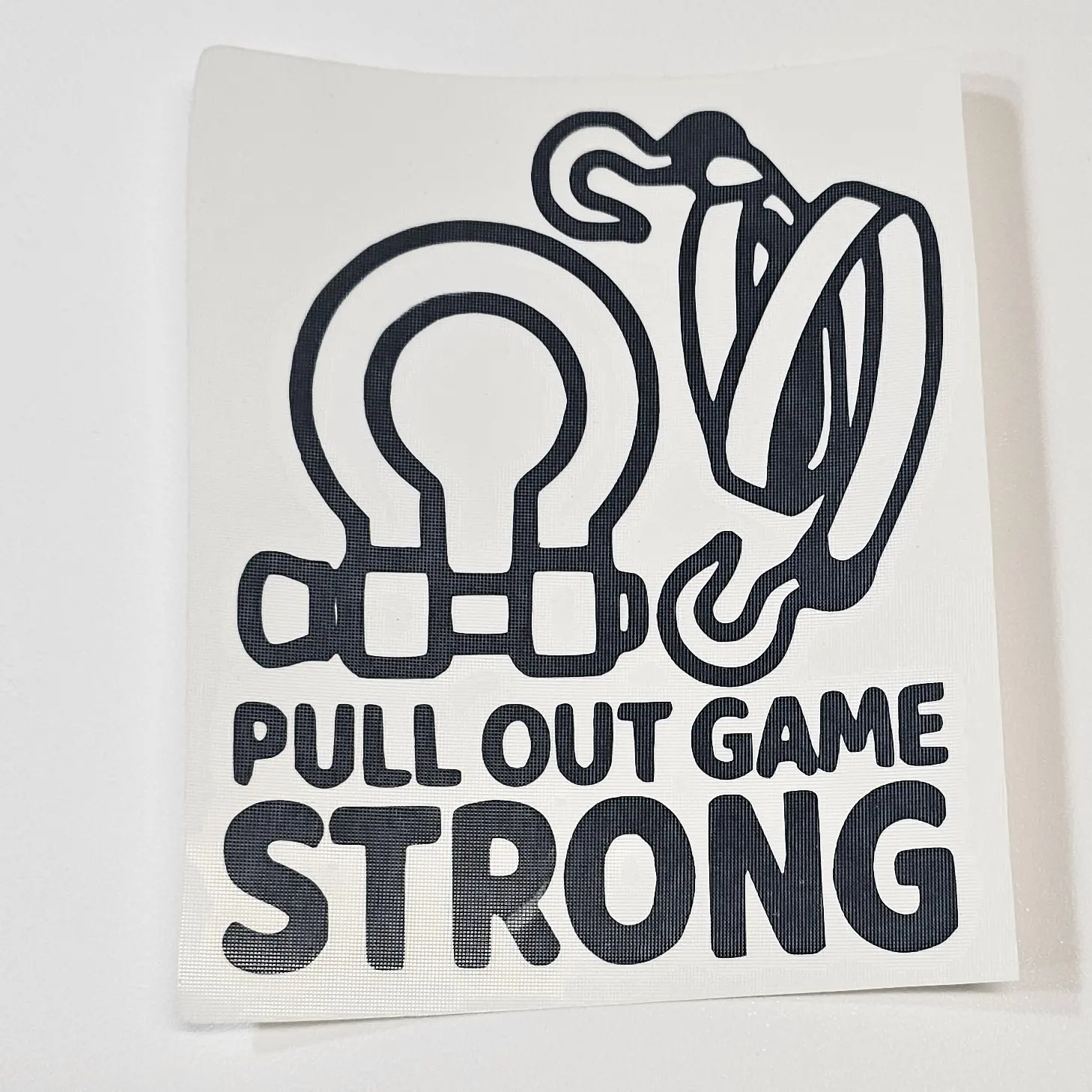 "pull out game strong " tow truck vinyl decal 5 x 5 inches black