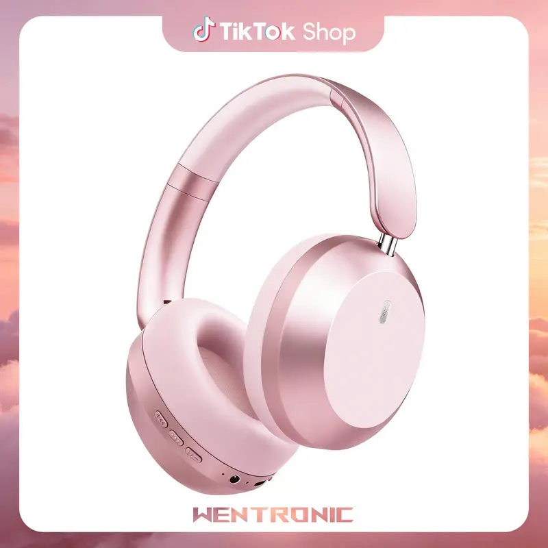 WENTRONIC Y05 High Quality Over-Ear Wireless Bluetooth 5.3 Stays Stable Headphones - Leather & Memory Foam Ear Cushions, 3.5mm Wired Option, 48H Playtime, Hi-Fi Deep Bass Stereo Audio, Foldable, Fast Type-C Charging, Volume Control, Gaming/Work/Travel Use