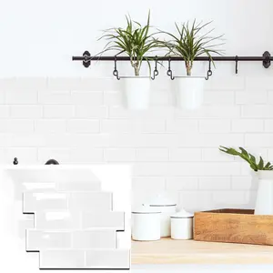 3D Splash-Resistant Tile-Style Metro Bricks, Decorative Smooth Sticker Wall Panels, Waterproof and Mildew-Resistant. Suitable for Living Rooms, Kitchens, Bathrooms, Balconies, and Vanities. Each Pack Contains 20 Pieces, Covering 13.7 Square Feet.