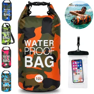 10L Waterproof Floating Dry Bag Camo Roll Top with Touchscreen Phone Pouch for Summer Water Sports