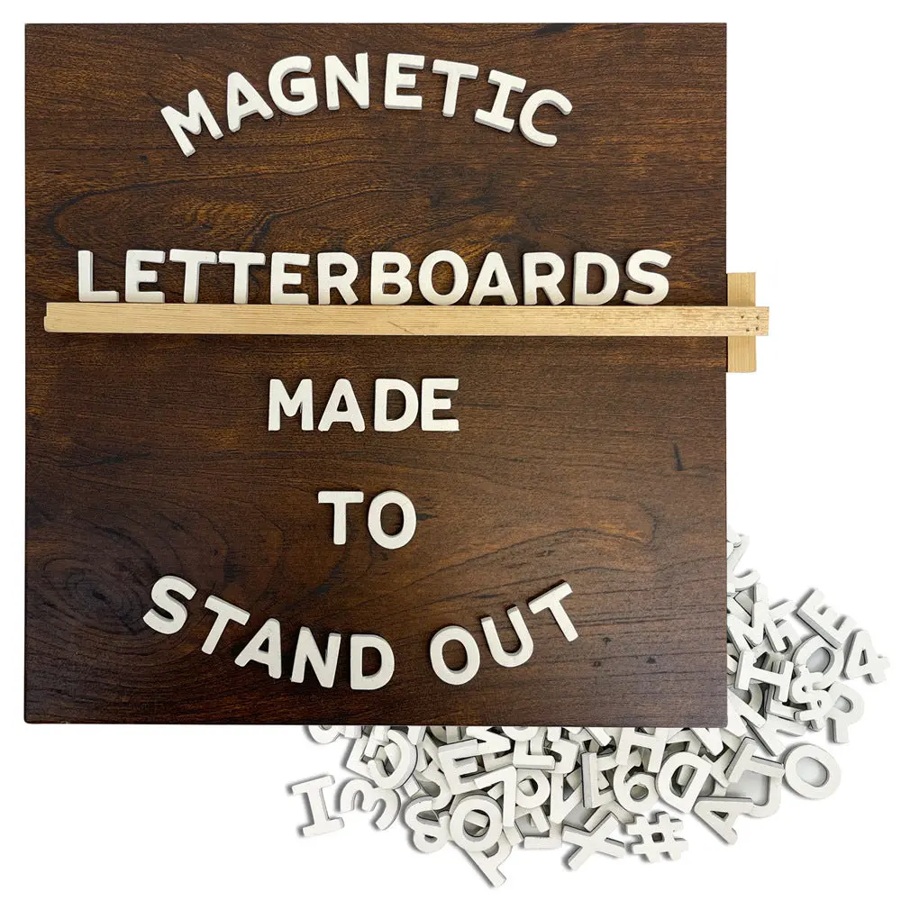 10x10 in Walnut Letterboard Set - Ode JUT Wall Decor, Vinyl Magnetic Nursery Sign with Custom Messages, Mount
