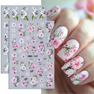 2 Pcs Floral 3D Nail Art Stickers, Cute Spring Flower Vibran Design DIY Nail Decals, Perfect for Women and Girls Nail Decoration