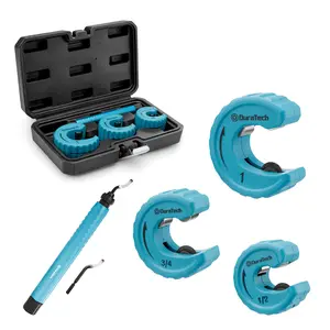 DURATECH 4-Piece Copper Tubing Cutter Set, Pipe Cutter Tool, Includes 1/2", 3/4",1" Tube Cutters, 1 Deburring Tool with Storage Case