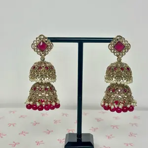Bollywood Double Layer Polki Jhumka Earrings with Beads Design