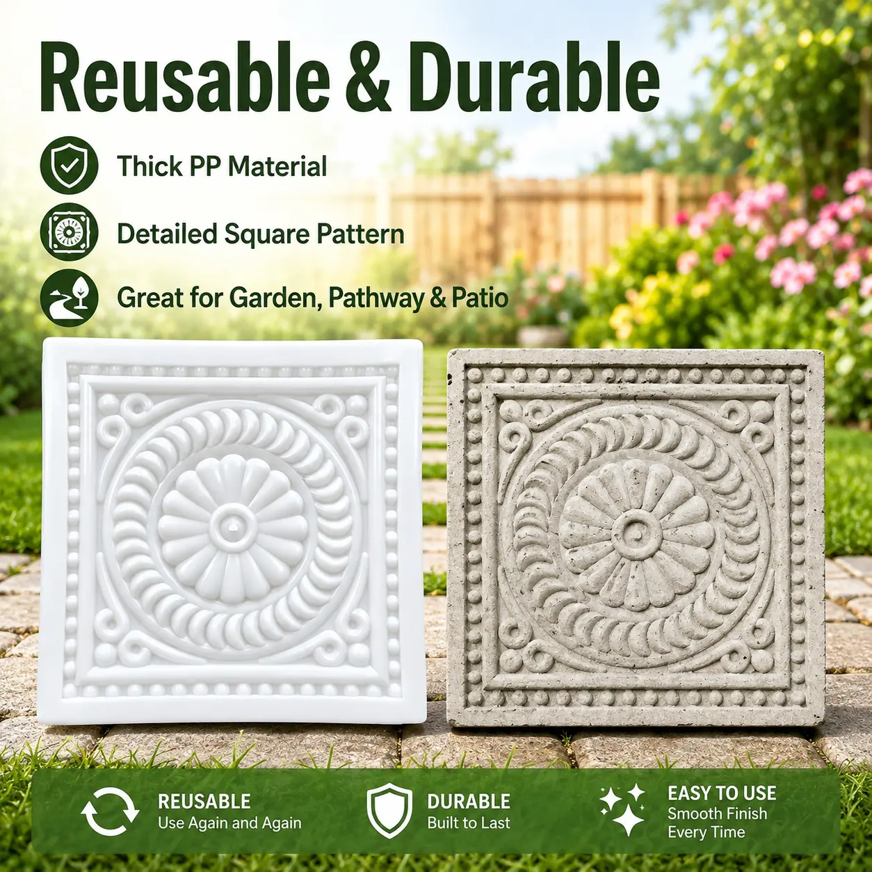 One Outdoor Square Paving Mold, An Outdoor Garden Landscape Courtyard Brick Step Making Tool, A DIY Easy-to-fall Courtyard Walkway Construction Mold, And A Reusable Step Stone Mold.